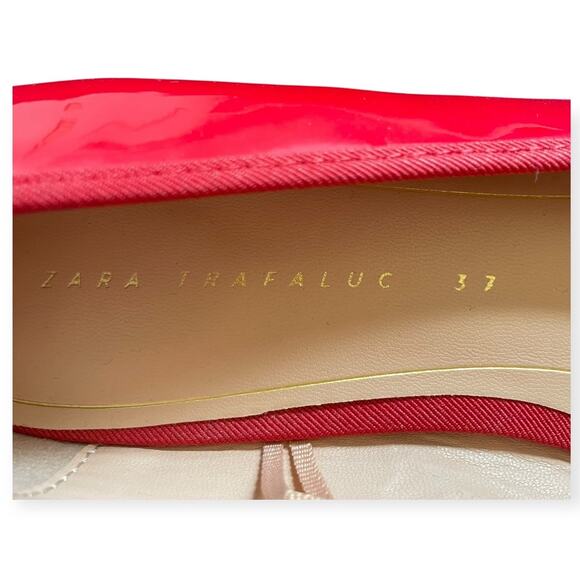 Zara Trafaluc Red Vegan Patent Leather Ballet Flats Sz 37 Classic Bow Slip-On - Picture 5 of 5
